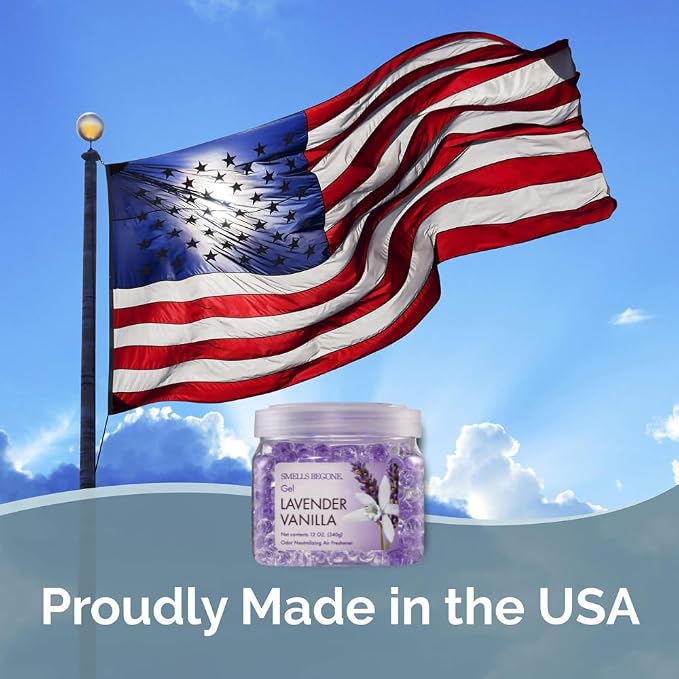SMELLS BEGONE 12 oz Odor Eliminator Gel - Air Freshener - Absorbs & Eliminates Odor in Bathrooms, Basements, Cars, Boats, RVs & Pet Areas - Made with Essential Oils - Lavender Vanilla