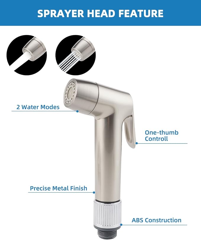 2 Mode Kitchen Sink Side Sprayer with Water Flow Restrictor, Brushed Nickel | NSF/ANSI/CAN 372 Certified, Compatible with Moen Faucet Sprayer Replacement, Kitchen Faucet Sprayer Attachment with Hose