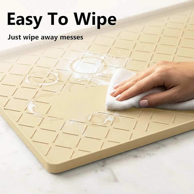 Mateeylife Under Sink Mat Kitchen Waterproof, Silicone Sink Tray 28"X19" | Under Sink Organizer Cabinet Shelf Protective Liner, Multi-use Silicone Mat for Boot Tray & Litter Mat, Khaki