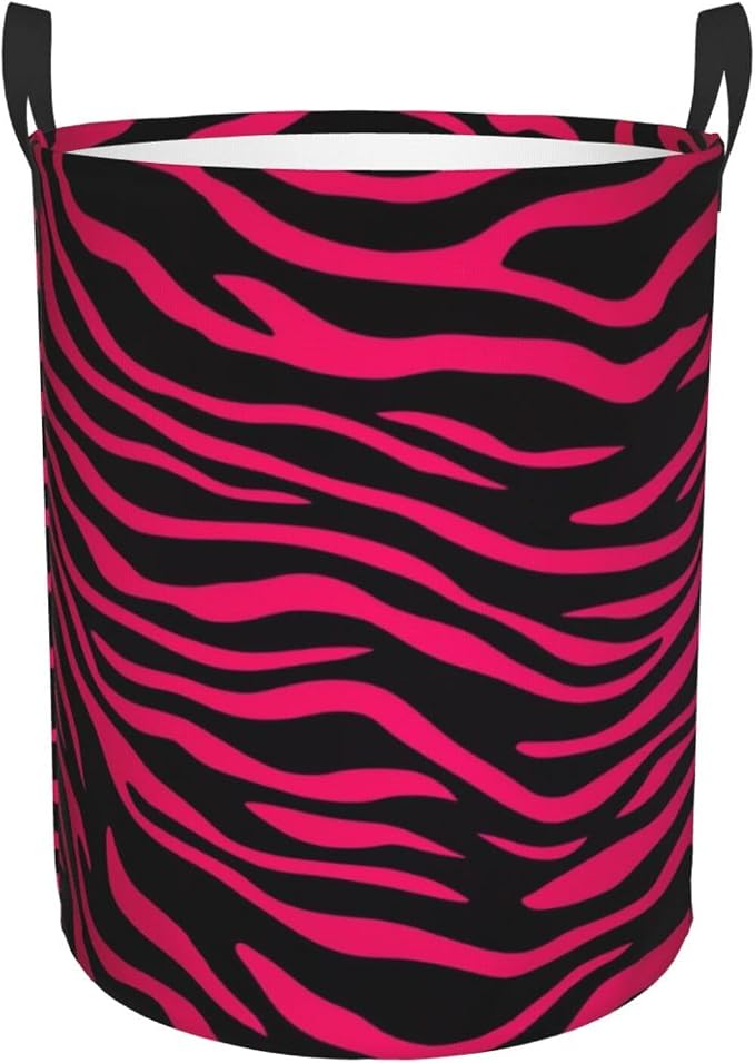 Foldable Laundry Basket Hot Pink Black Zebra Print Portable Laundry Hamper Large Dirty Clothes Basket For Baby Kids Nursery Toy Bin With Handles For Bathroom Dorm