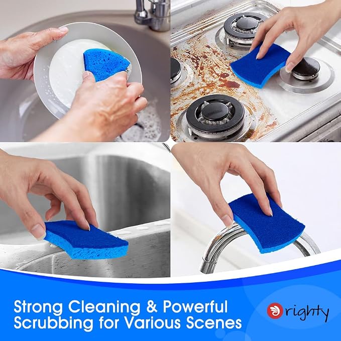Orighty Non-Scratch Scrub Sponges, 24 Pack Kitchen Sponge Cleaning Sponge | Dual Side Sponges for Dishes, Kitchen Cleaning, Non-Stick Cookware, Washing Dishes, Bathroom, and Household