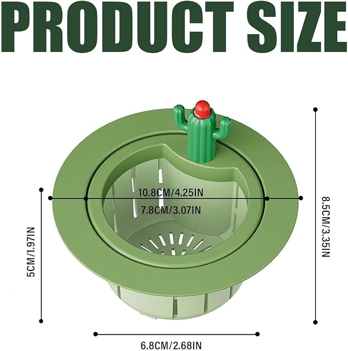 Cactus Kitchen Sink Drain Strainer, Cactus Sink Strainer Basket Fine Mesh, 2026 Upgrade Press Automatic Dumping Basket, Multi-Functional Anti-Clogging Kitchen Drainer with Lifting Handle（Green）