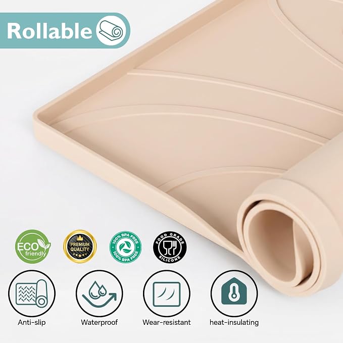Under Sink Mat 31" x 22", Silicone Under Sink Liner for Kitchen and Bathroom, Waterproof Cabinet Protector Drip Tray, Protects Cabinets from Leaks and Spills