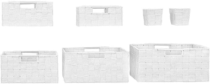 Sorbus Baskets for Organizing, 7-Piece Hand-Woven Storage Set (White) | Mesh organizers with handles keep linens and accessories sorted on closet shelves; seven-piece variety fits many spaces.