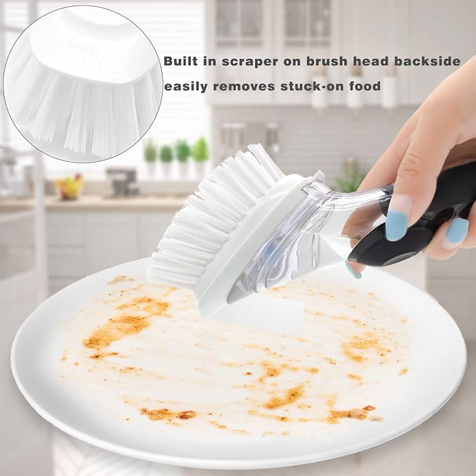 4 Pack Dish Brush Refills for OXO/RIMAY Soap Dispensing Dish Brush | Nylon Bristles Brush Head Replacements for Kitchen Soap Dispensing Scrubber Non-Scratch Brush Refills for Pots Pans and Sink