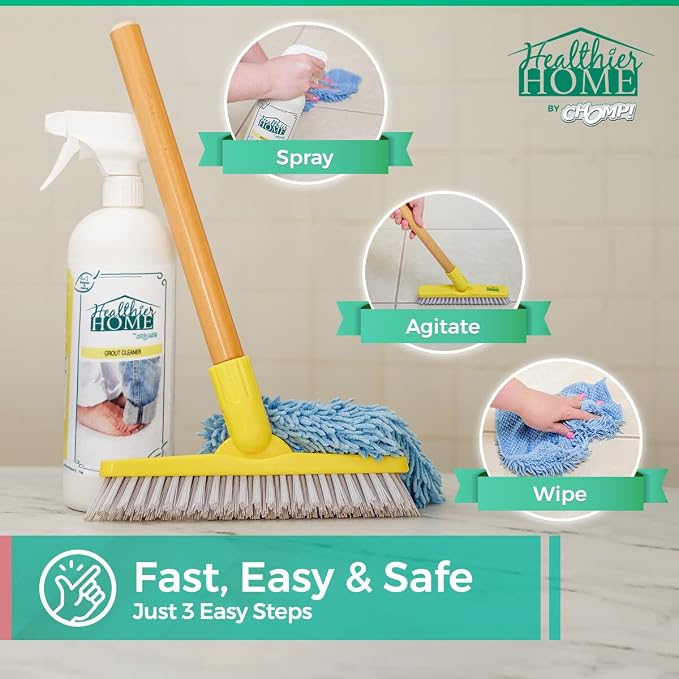 CHOMP! Grout Cleaner Bundle, Includes Grout Brush, Refreshes Grout and Removes Stains on Tile Floors and Bathroom Walls & Kitchens (4 Pack Set)
