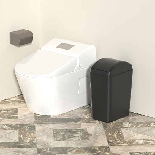 Farmoon 16 L/4 Gallon Slim Plastic Trash Can, Swing Lid Garbage Bin, Black
