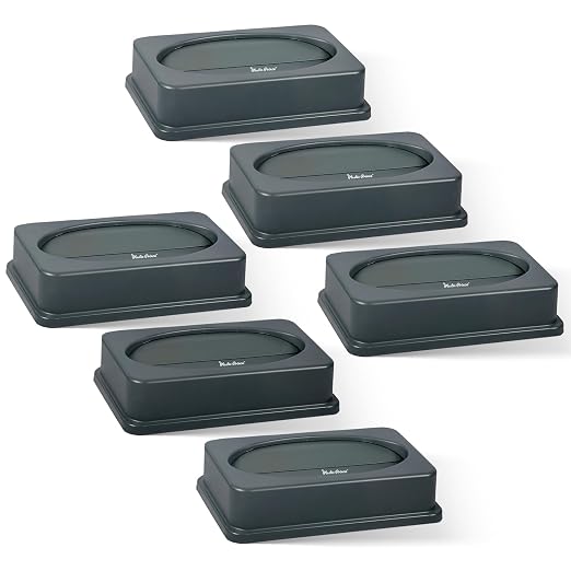 PLASTIC PRINCE Slim Jim Trash Can Lid Replacement, Outdoor Slim Commercial Garbage Can Lid, Swing Rectangular Double Flip Top Lid 23 Gallon Container, 6 Pack, Gray