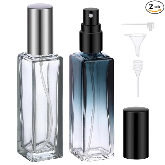 Segbeauty 2pcs Perfume Bottles Empty, 20ML Refillable Travel Size Atomizer Sprayer for Perfume, Glass Spray Bottle Cologne Dispenser Toiletries Container Perfume Making Kit with Dispensing Refill Tool