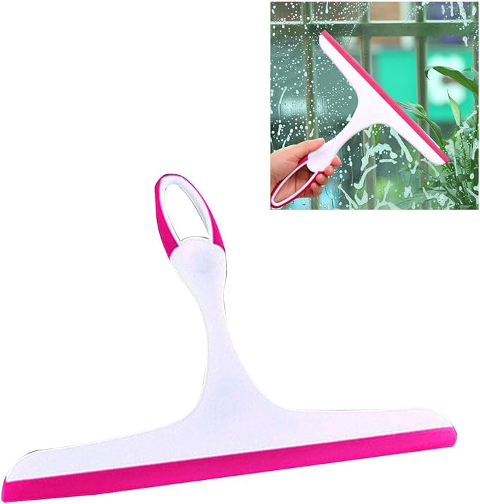 Rengue Double Sided Squeegee with Soft Blade for Windows Glass Shower Door Car Tiles Scratch Free Wiping (Rosy Red)