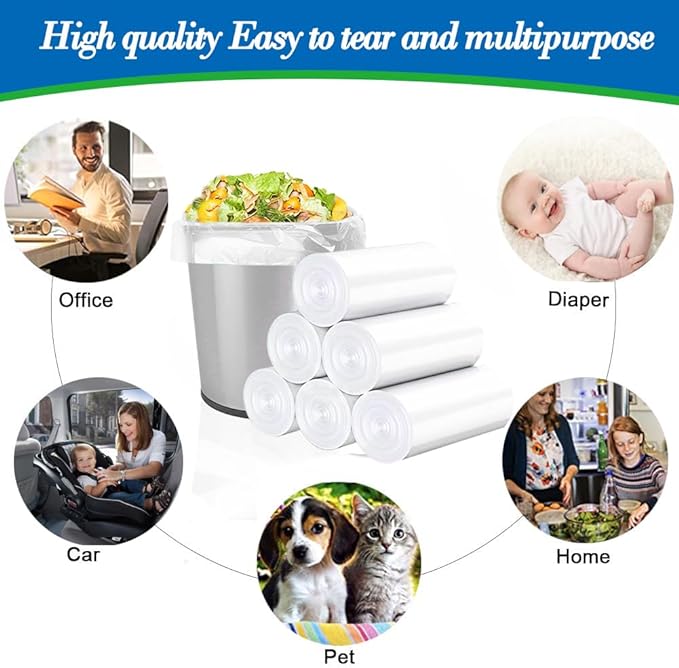0.5 Gallon 350 pcs Mini Clear Trash Bags, Tiny Strong Garbage Bags,Small Plastic Bags for Desktop Trash Bin, Tiny Bathroom Trash Can Bin Liners,Mini Bags for Waste Basket Liner,Fit 2 Liters-Clear