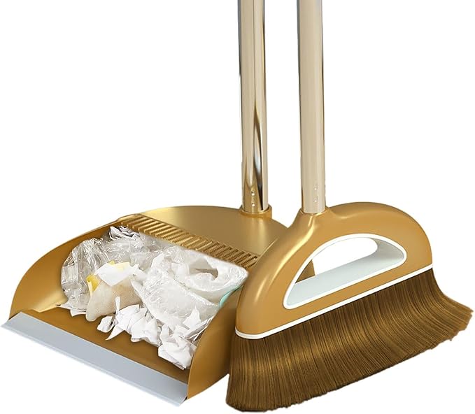 Long Handled Broom and Dustpan Set, 88cm Indoor Broom | Indoor Outdoor Sweeping Tool with Dustpan Combo Set, Long Handle with Upright Stand, Versatile for Home Kitchen Dorms Bath