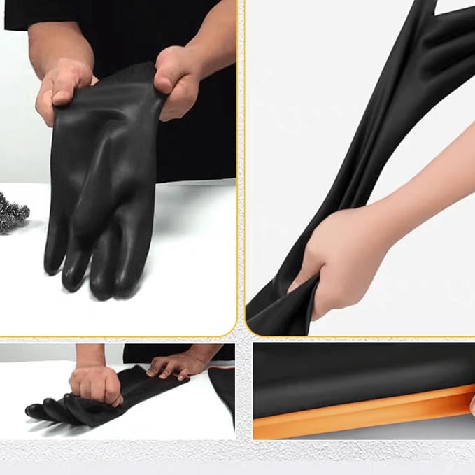 Household Cleaning 18inch Kitchen Dishwashing Rubber Gloves | Red Long Sleeved Heavy-duty Waterproof gloves, household kitchen dishwashing, Long cuffs, Reusable, Non slip