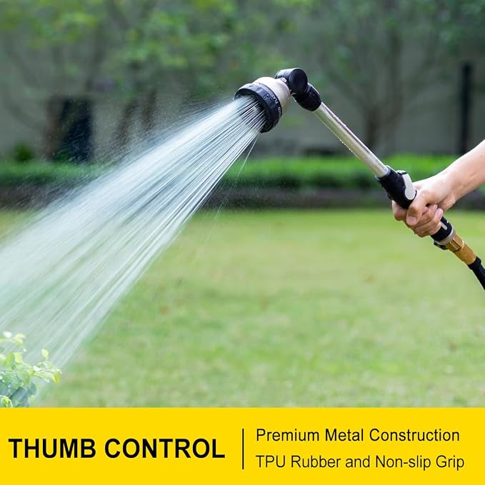 FANHAO 16-Inch Metal Watering Wand, Heavy Duty Garden Hose Wand with 9 Spray Patterns, 180° Rotating Long Hose Nozzle Sprayer Thumb Flow Control, Ideal to Water Hanging Baskets and Shrubs