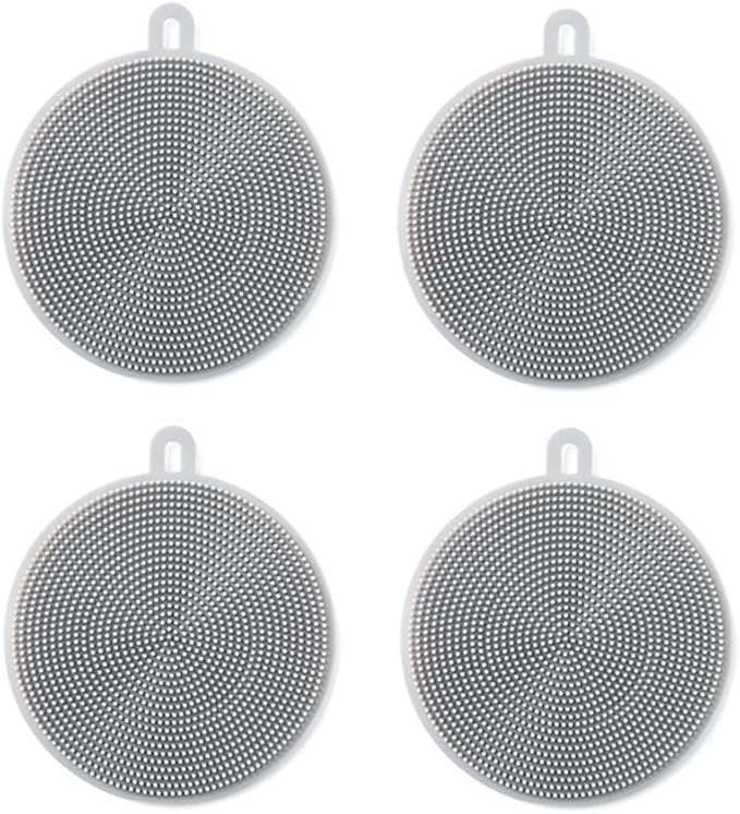 4 Pcs Silicone Dish Scrubber, Multipurpose Round Silicone Sponges Reusable Dish Brush for Kitchen Dishes Plate Fruits Vegetables Washing and Cleaning