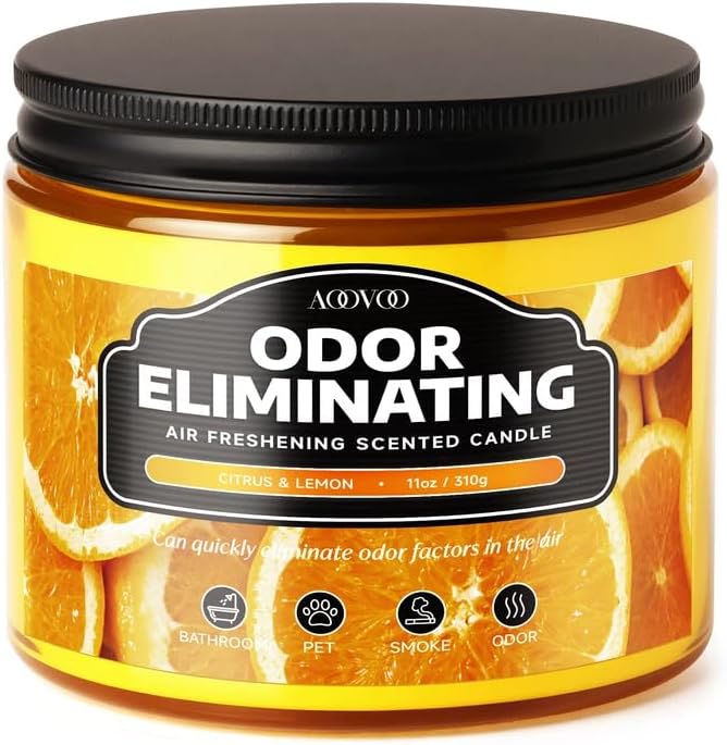 AOOVOO Citrus Lemon Large Odor Eliminating Candle - 11oz Soy Candles | Eliminates 95% of Smoke, Food, Pet and Other Smells Quickly, Non Toxic Air Freshing Candle, Up to 50 Hours Burn time