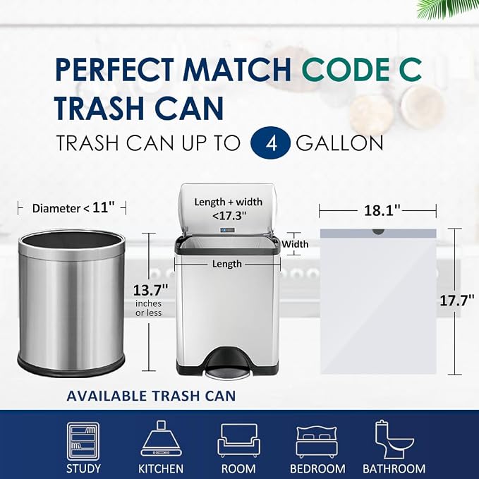 500 Count 4 Gallon White Small Drawstring Trash Bags | Mega Value Pack Strong Waste Basket Liners, Small Bathroom Trash Bags Fit 12‑15L Cans for Household & Commercial Use