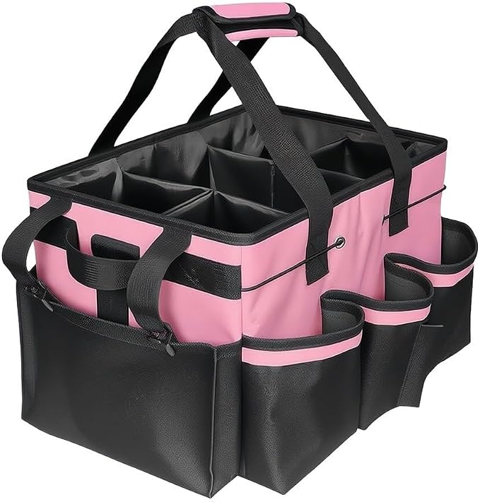 Large Cleaning Caddy Bag with Removable Divider - 600D Oxford Storage Organizer for Supplies, Tools, Spray Bottles - Portable Tote for Housekeeping, Gardening, Car Trunk - Black 14x10x9 Inch(White)