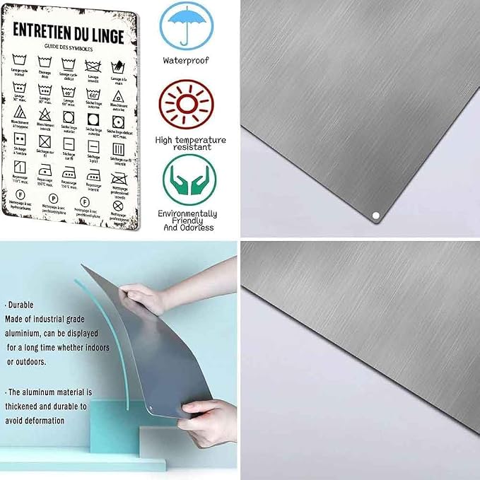 8x12 Inch Vintage Retro Aluminum Laundry Care Symbols Guide Art Wall Decor For Laundry Room Bathroom Farmhouse Man Cave Garage