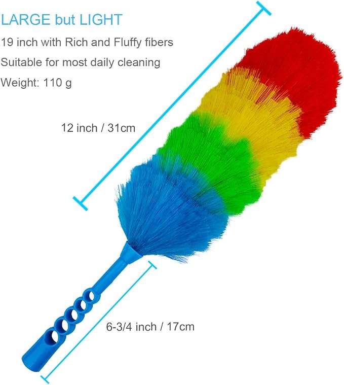 4 Pack Upgrade 19” Static Duster Beandable and Washable - More Fibers Bigger Head Less Loss of Fiber Duster