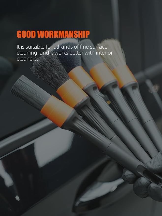 Car Drill Brush, Drill Brush Attachment SPTA 5Pcs Detachable Car Care Detailing Brush Set Soft No Scratch Boar Hair Detail Brush Car Care Detail Brush for Air Vent Automotive Interior Exterior -DF075