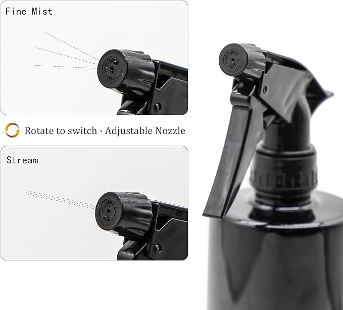 OFFIDIX Black Spray Bottle 360° Plastic 2 Pack/16 oz Plant Mister Water Can | Fine Mist and Stream Setting, 470ml Water Empty Spray Bottles Mister for Hair, Cleaning, Plants, Upside Down Watering Can