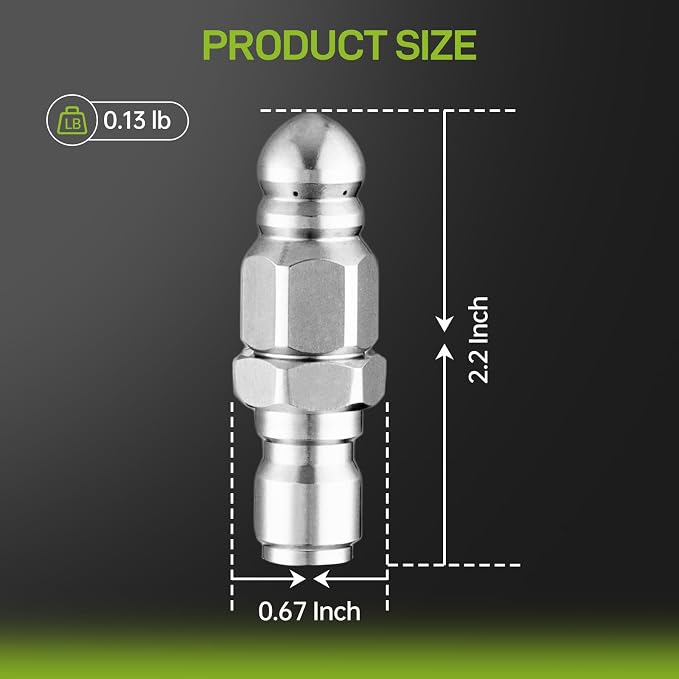 Pressure Washer Sewer Jetter Nozzle with 3/8" Quick Connect, 5000 PSI | Stainless Steel High Pressure Washer Drain Cleaning Hose Nozzle Pressure Washer Pipe Cleaner Attachment