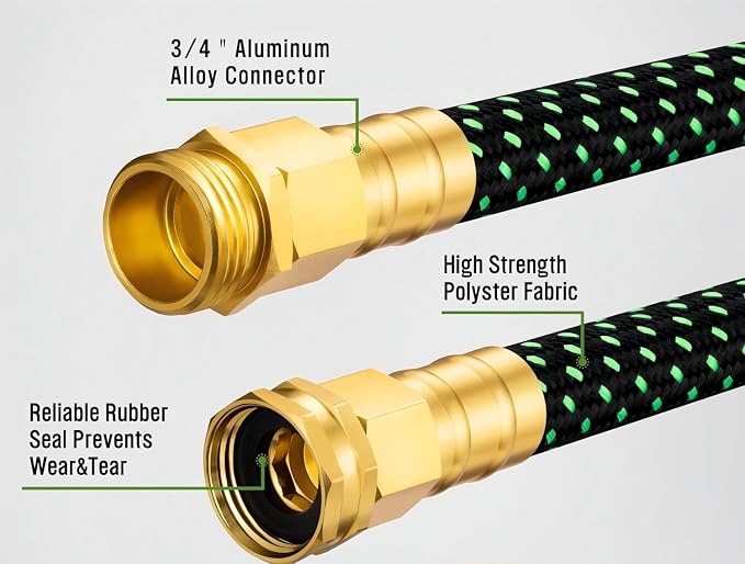 HBlife 10ft Garden Hose, Non Expandable Garden Hose with 10 Function Sprayer Nozzle, Flexible Lightweight Water Hose for Yard, Lawn, Car Wash and Outdoor