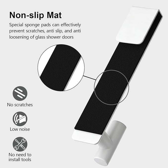 PMMASTO White 7.5 Inch Shower Door Towel Hook, Fits 3/8-Inch Glass | Heavy-duty Stainless Steel, Extended T-shaped Design, for Towels Bathrobes on Frameless Glass Shower Doors