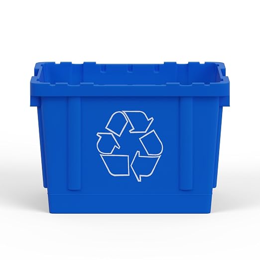 14 Gallon Rectangular Blue Recycling Bin | Inside Outside Curbside | Stackable Box for Paper Plastic
