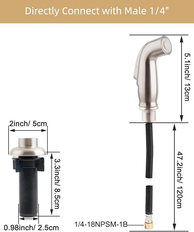 Universal Sink Spray Attachment with Braided Hose Set, Brushed Nickel | NSF/ANSI/CAN 372 Certified, Quick Side Connector Compatible with Moen Faucet Sprayer Head, Kitchen Sink Faucet Attachment