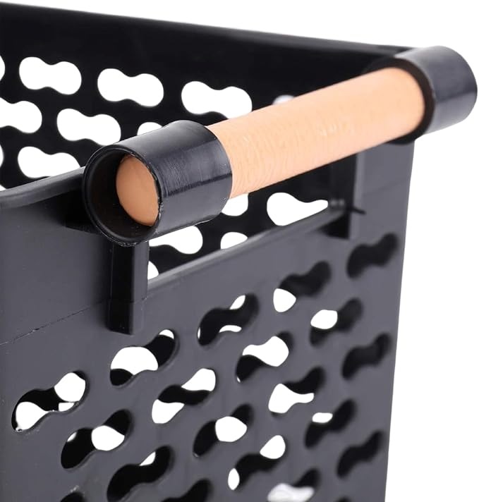 Yesland 6 Pack Plastic Storage Baskets with Handles, Black Organizer Bins 5"W x 10"L x 5"H for Kitchen Pantry Closet Bathroom Office