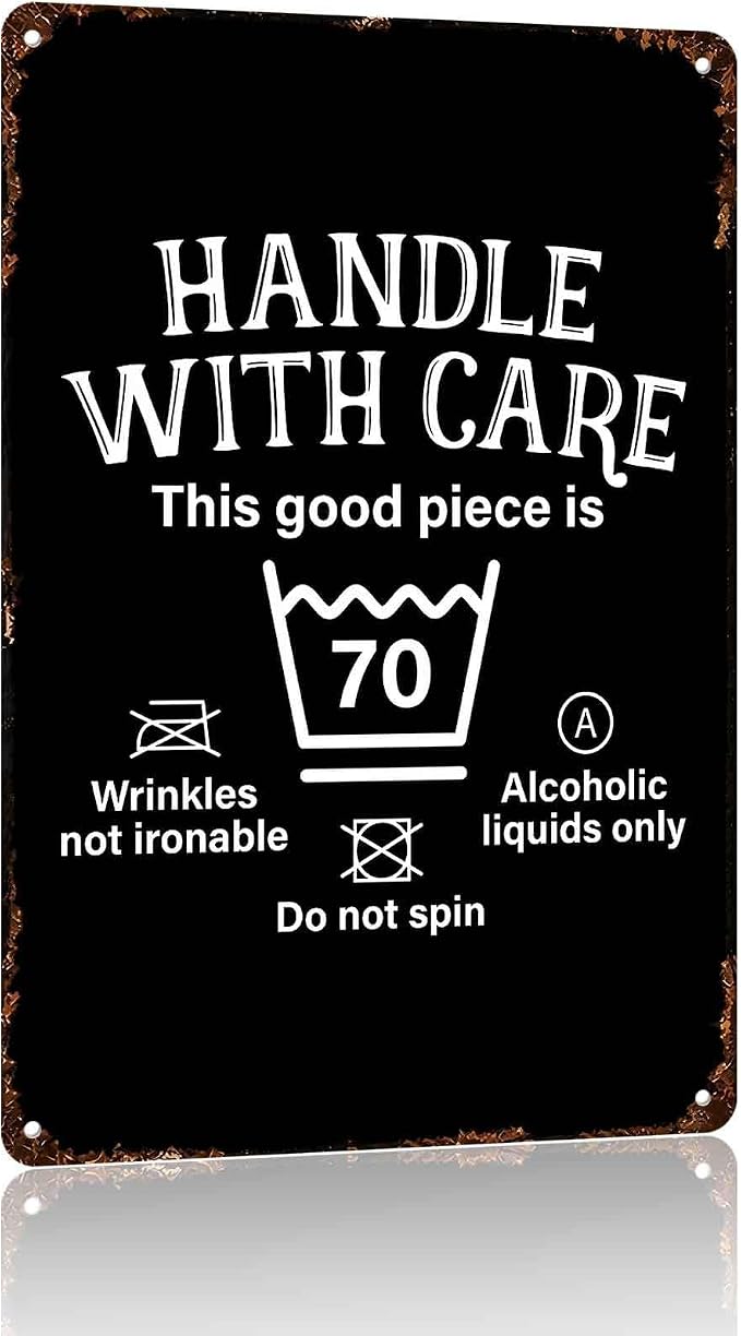 Handle With Care Funny Laundry Vintage Metal Signs 8x12 Inch | Great gift for humor lovers laundry room, perfect for kitchens and garages, brings character and vintage charm to any space