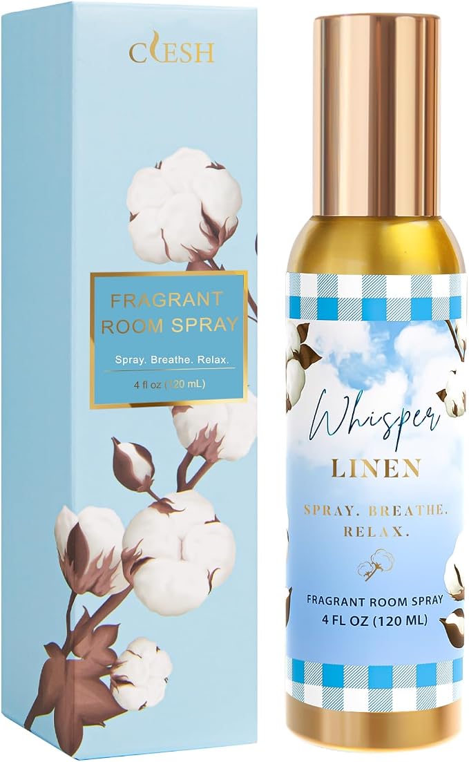 Room Spray, Whisper Linen, 4 fl oz, Air Freshener for Home, Bathroom | Long-Lasting Odor Eliminator for Office