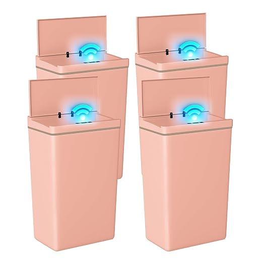 Dopinmin 13 Gallon Trash Can Automatic Trash Can Pink,4 Pack | Touchless Kitchen Garbage Bin with Lid, Smart Motion Sensor Garbage Cans 13 Gallon, 50L Wastebasket for Bathroom Bedroom