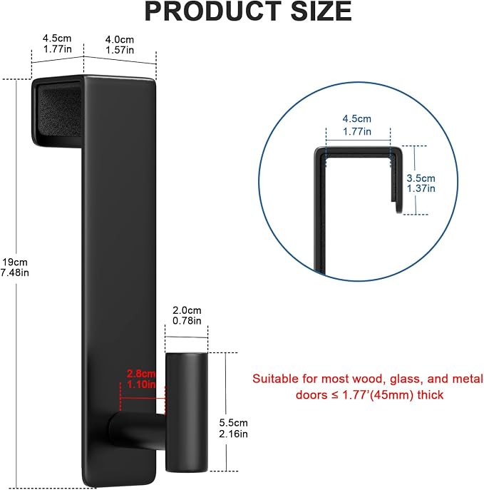PMMASTO 7.5 Inch Over The Door Hooks, Black- 2 Pack, T Shape | Stainless Steel Door Hooks Organize Coats Towels Robes in Bathrooms Bedrooms Closets