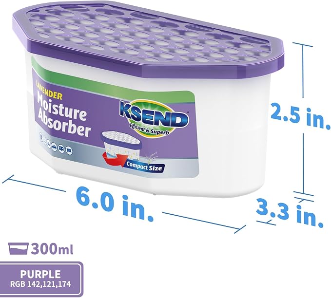 Ksend Moisture Absorber, 12 Pack Bucket, Lavender Scent | Closet, Compact Dehumidifier Box, Odor Eliminator, Humidity Absorber, Purple, 6.4 OZ, 300 ml