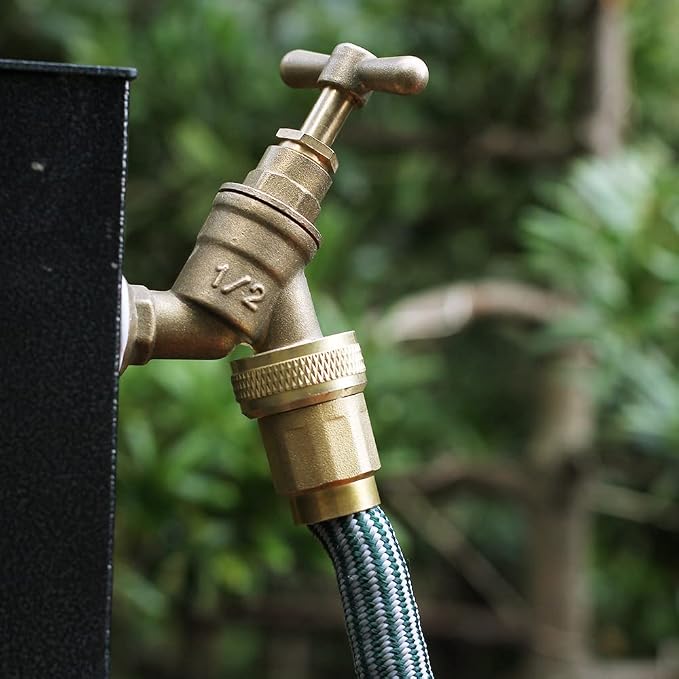 SIGURANTA Garden Expandable Hose Repair Kit, 0.354" Hose Barb Adapter | 3/4" GHT brass shut-off valves, repair parts for inner-tube expandable hoses to fix outdoor garden hose leaks quickly.