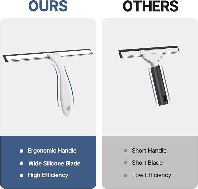 AmazerBath Squeegee for Shower Glass Door, Shower Squeegee for Glass Doors - All-Purpose Squeegee with Hook for Shower Doors, Windows, Mirrors, Tiles and Car Glass, 12 Inches (Pack of 3)