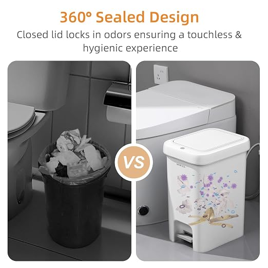 MOPALL 2.7 Gallon Small Bathroom Trash Can with Lid | Dual Opening Lid with Push Top & Foot Pedal, Hidden Inner Storage, Soft Close Design, Space-Saving for Bathroom & Under Sink