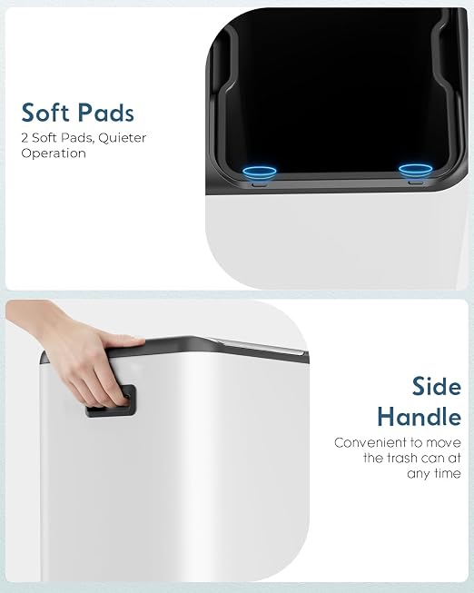 Arlopu 16Gal Dual Trash Can w/2 Built-in Box for Odor Control | Hands-Free Kitchen Garbage Bin, Recycle Waste Dustbin, Soft-Close Lid, 2 Buckets, Foot Pedal, Side Handle, for Home (White)