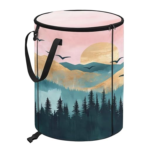 Landscape Camping Trash Can Collapsible 20 Gallon Waterproof Outdoor Garbage Can Storage with Lid Lightweight Trash Bags for RV's, Picnic, Recycling, Yard Waste