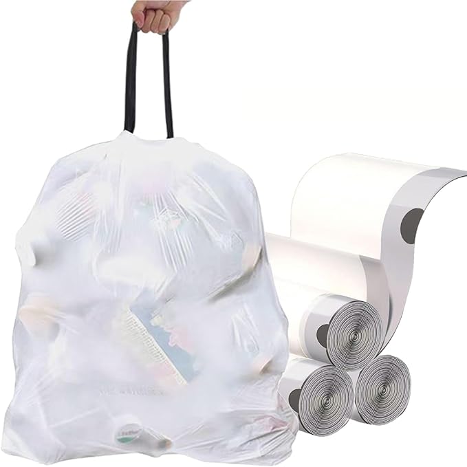 Ultra thick heavy duty Plastic 16 gallon drawstring trash bags | no tear open white ‎lavender scent Plastic garbage bags for household kitchen bedroom bathroom living room office restaurant