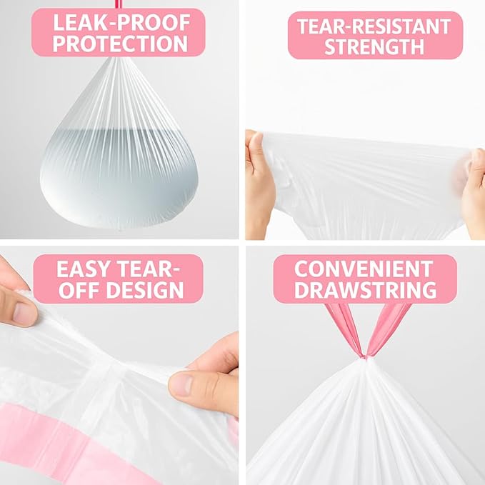 13 Gallon Tall Kitchen Trash Bags Drawstring, 120 Count White Garbage Bags | Leak Resistant & Tear Resistant, Easy Tear-Off Roll, Unscented Trash Can Liners for Standard Kitchen Bins