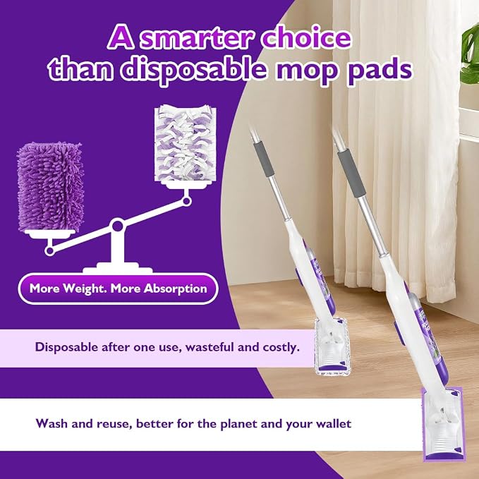 UNIMADE Reusable Mop Pads for Swiffer PowerMop, 8 Pack Microfiber Refill | Mop Pad with Scrubber Strips for 13''-15'' SprayMop, Washable Mop Pads Use for Most Floor Types, Designed for Pets - Purple