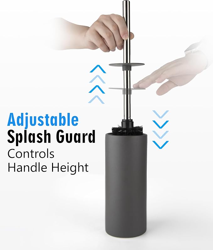 Matt Gray Ceramic Toilet Brush and Holder Set | Freestanding Toilet Bowl Cleaners Brush, Scrubber Brush for Toilet, Bathroom Accessories with Stainless Handle, Deep Cleaning
