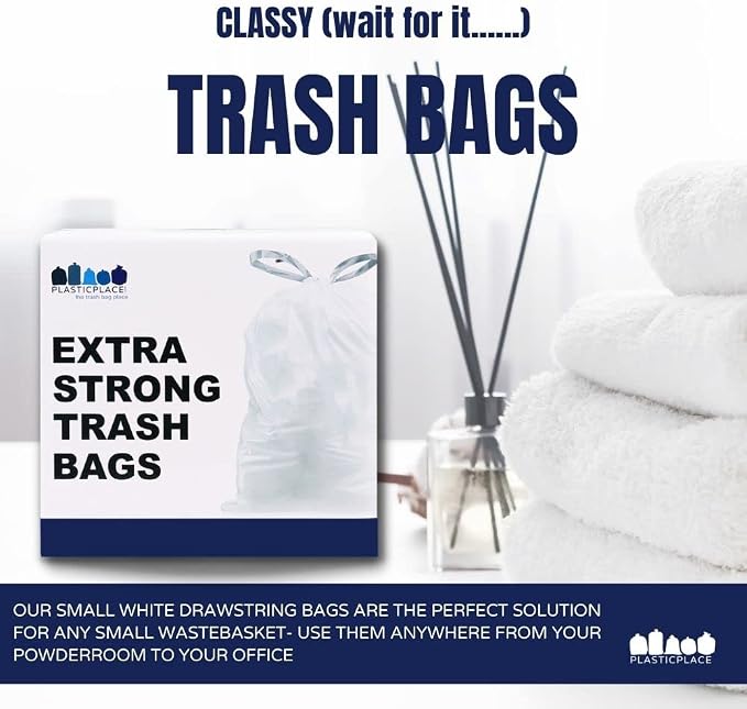 Plasticplace 4-6 Gallon White Drawstring Bags, 100% Prime Material, 17x20, 0.7 Mil, 200/Case (Pack of 4)
