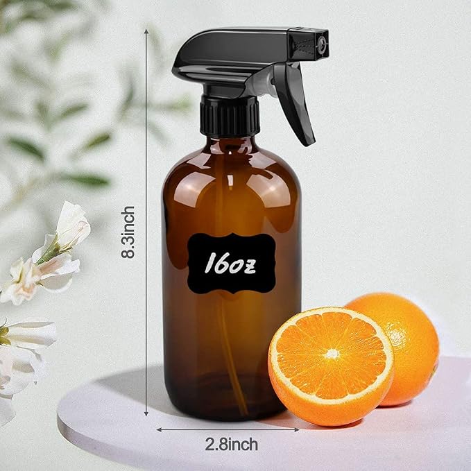 Glass Spray Bottles - 2 Pack 16 oz Refillable Clear Spray Bottles for Hair | Amber Glass, Adjustable Nozzle, Refillable Container, Leak-proof, Spray Bottles for Hair, Cleaning Solutions, Plants, 2 Pack