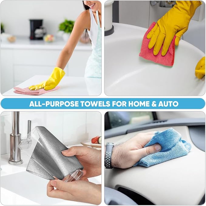 AIDEA Red Microfiber Cleaning Cloth Roll-50PK, Paper Towels 11.5"×11.5" | Reusable Tear Away Cloth, Microfiber Towels Washable Shop Rags, Lint Free Cleaning Rags for House, Kitchen, Window