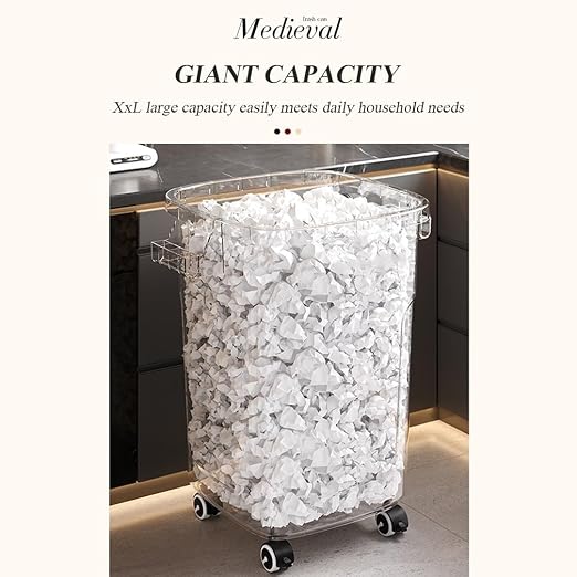 Trash Cans,Wheeled Outdoor Garbage Can,Wastebasket Trash Container, Recycling Bin,Stackable, Plastic,Lid,Rectangular,Recycle Logo,Rugged,Ergonomic Handle,Kitchen,Office,Workspace(White-1,61L)